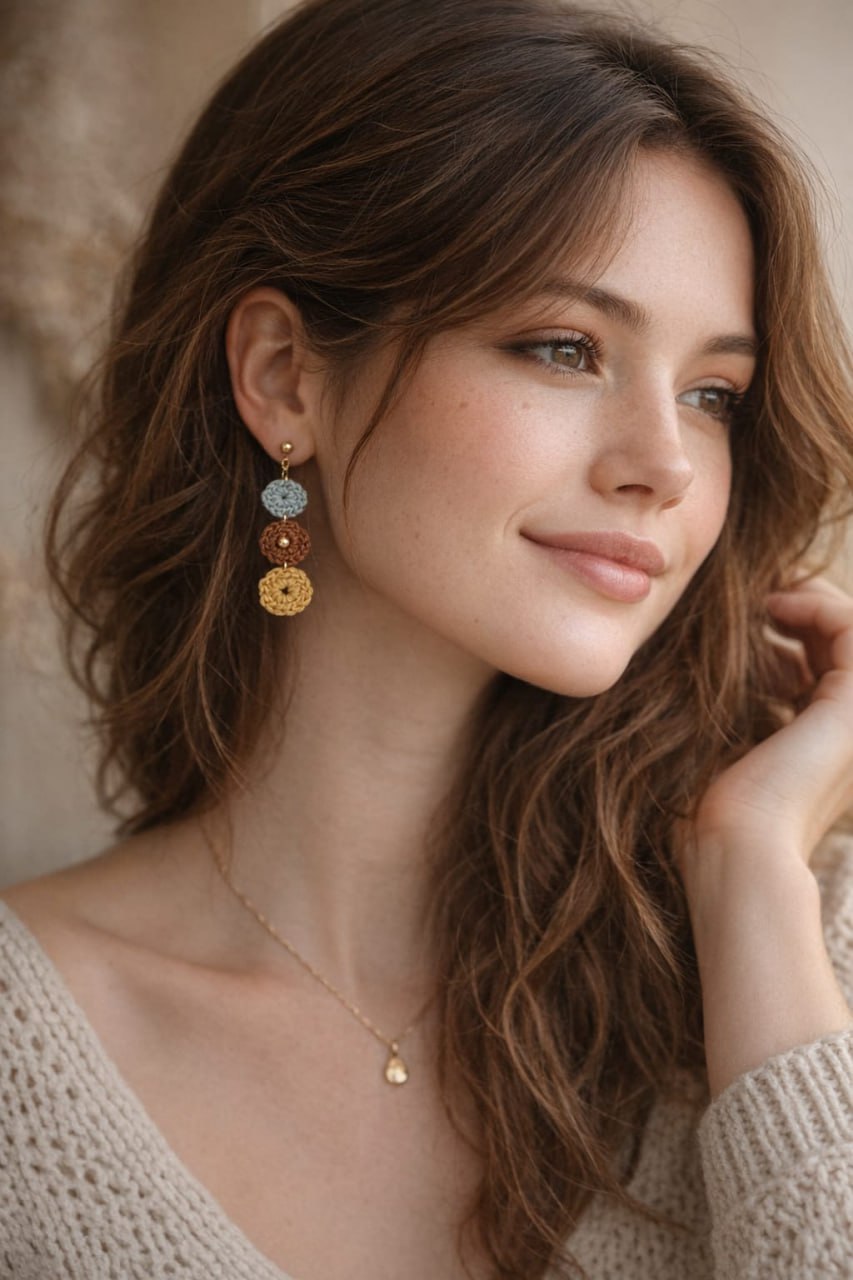Pendientes Modelo Boho combinados con un look bohemio.
