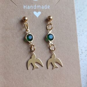 Pendientes Modelo Golondrina con cristal verde oscuro