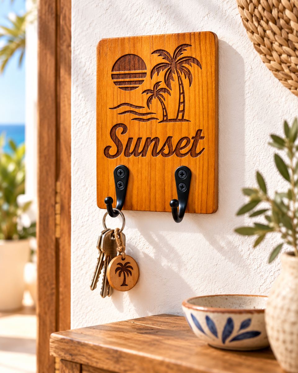 Percha Sunset con llaves colgando y fondo de mar
