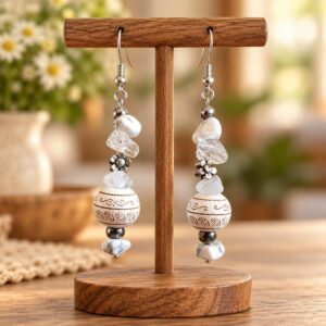 Pendientes Alma Blanca en soporte de madera