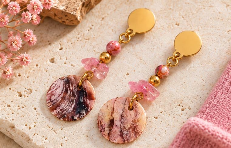 Pendientes Rosa Marina sobre superficie clara