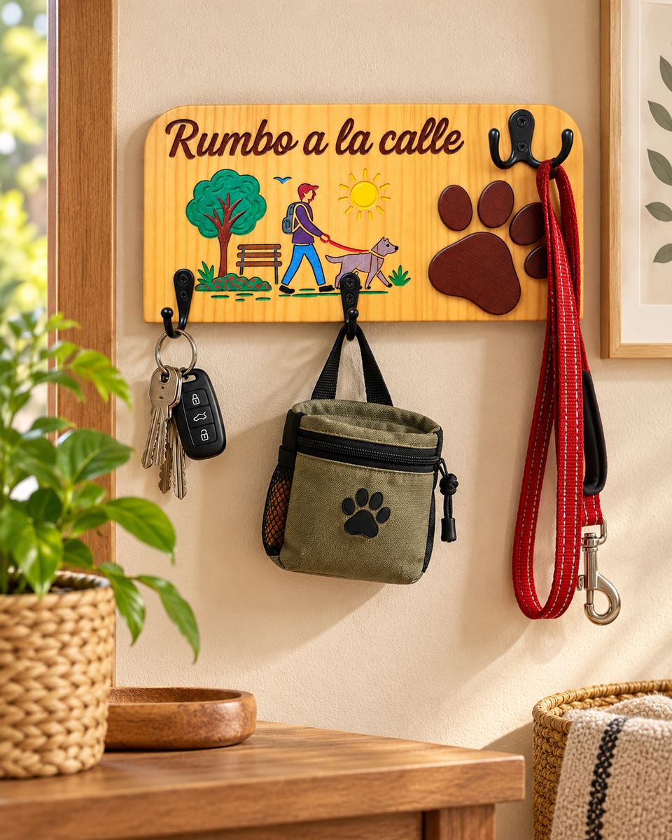 Percha Rumbo a la Calle con llaves y bolsa para perros
