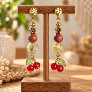 Pendientes Dulce Tentación en color ámbar y cerezas de vidrio